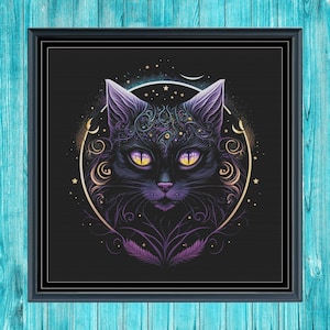 Wzór haftu krzyżykowego Fantasy Cat | Pełne pokrycie | 2 rozmiary | PDF | Fantasy | Magia | Zwierzę | Pies | Kot | Magiczny | #194