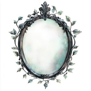 Pacote com 10 cliparts de espelho Cottagecore em aquarela de alta qualidade, imagem vintage para impressão de diário de lixo, download instantâneo de gráfico JPG PNG