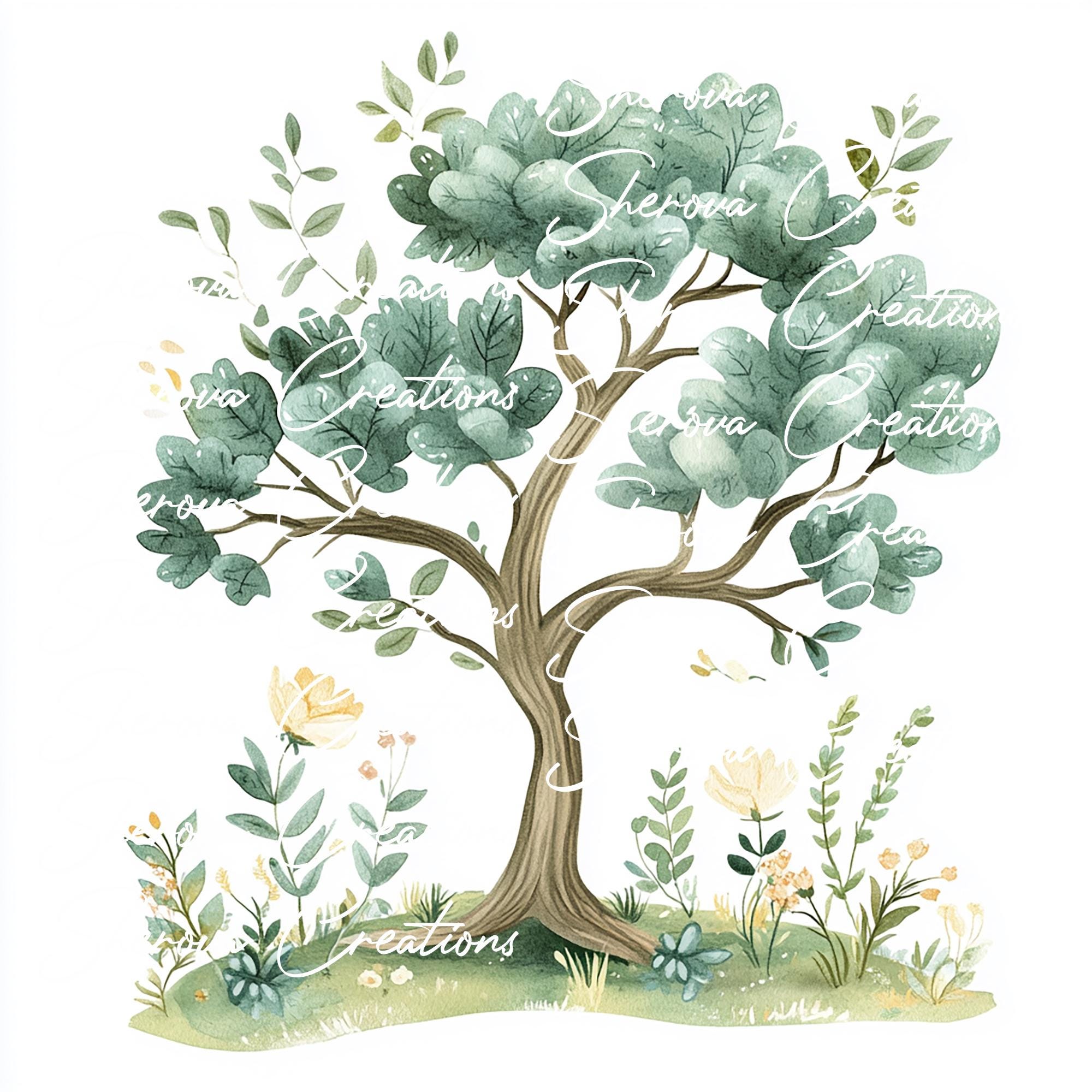 Watercolor Tree Clipart Bundle: Floral Wall Art (JPG) - Etsy
