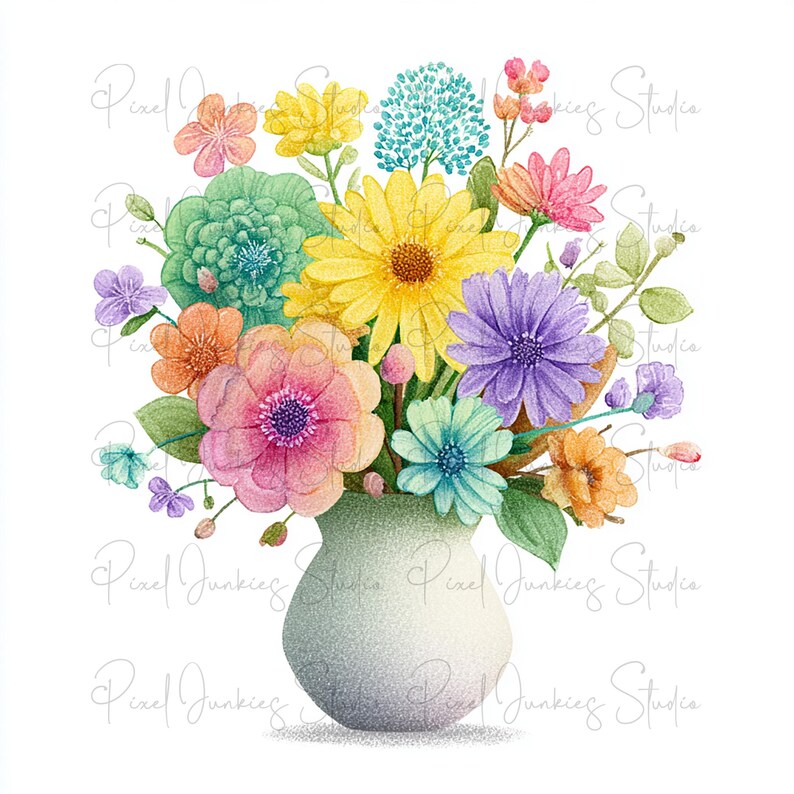 Watercolor Flower Vase Clipart Bundle: Floral Graphics (JPG, PNG on ...