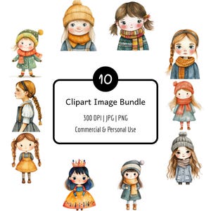 10 Aquarell Winter Mädchen Clipart Bundle, PNG & JPG, 300 DPI, digitaler Download