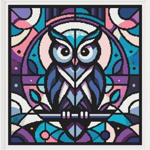 Stained Glass Owl Cross Stitch Pattern: Geometric Embroidery (PDF Pattern)