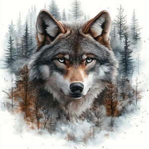 Lot de cliparts loup, art mural, aquarelle imprimable, JPG de haute qualité, créations en papier, journal indésirable, invitations, mariage, carte, PNG, chien