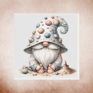 Gnome Counted Cross Stitch Pattern: Beach Summer Theme (PDF)