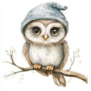 Lot de 10 cliparts aquarelle haute qualité bébé hibou, animal sauvage imprimable en téléchargement instantané, Junk Journal en téléchargement numérique Image d'oiseau
