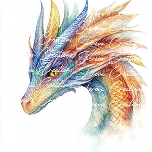 Lot de 10 cliparts dragon, art mural, aquarelle imprimable, JPG haute qualité, créations en papier, journal indésirable, invitation, mariage, carte, PNG