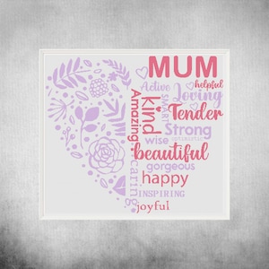Mum Heart Saying Cross Stitch Pattern: Modern Floral (PDF)