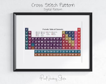 Periodic Table Of Elements Cross Stitch Pattern, PDF, Counted, Science, Chemistry, Colorful Wall Art, Instant Download