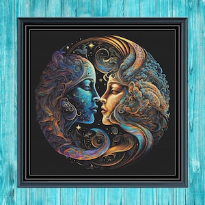 Fantasy Gemini Cross Stitch Pattern: Full Coverage Zodiac Twins (PDF)
