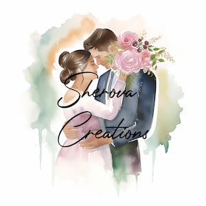 Paquete de 10 imágenes prediseñadas de bodas, arte mural, acuarela imprimible, JPG de alta calidad, manualidades de papel, diario basura, invitaciones, boda, tarjeta, corazón