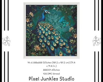 Peacock Cross Stitch Pattern ** Digital & Printable ** PDF - Instant Download