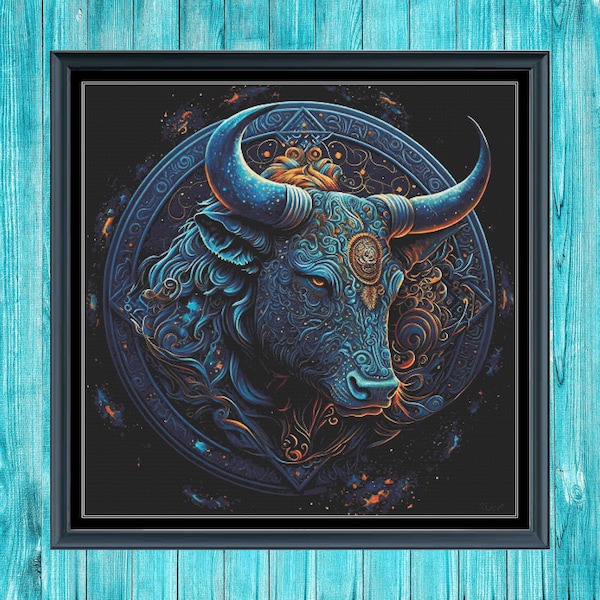 Fantasy Zodiac Taurus Cross Stitch Pattern | Full Coverage | Medium | PDF | Bull | Constellation | Magical | Stars | #155