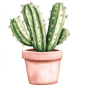 Pacote com 10 clipart de cactos em vaso em aquarela de alta qualidade, imagem de suculentas para imprimir no Junk Journal, download instantâneo de gráficos JPG PNG