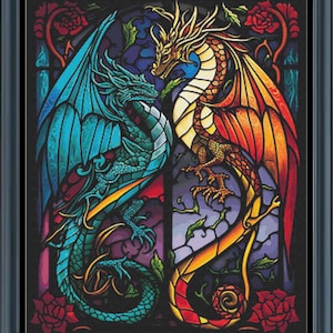 Stained Glass Cross Stitch Pattern | Dragon | 3 Sizes | PDF | Counted Cross Stitch | Pattern Keeper | Fantasy | Magical | #356