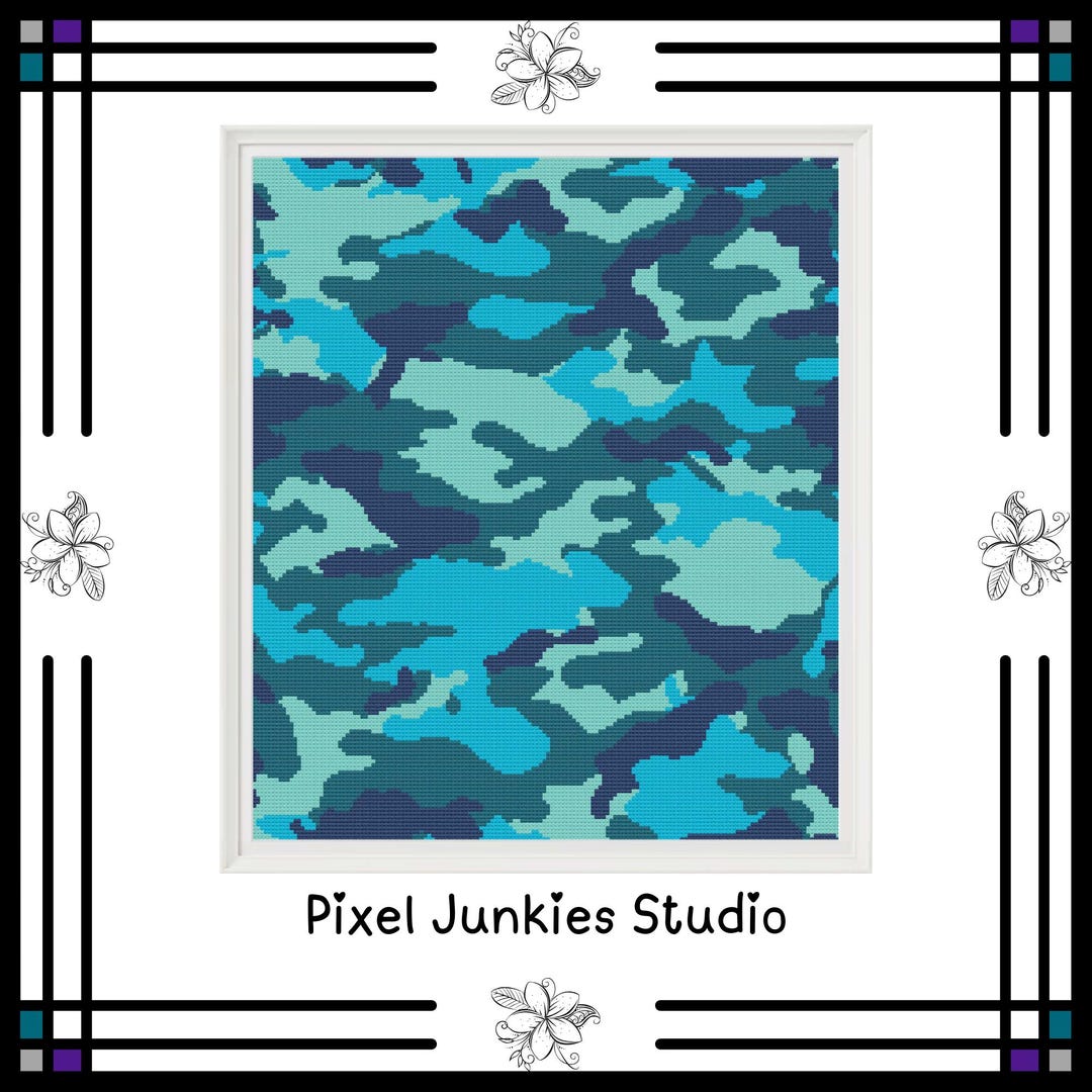 Blue Camo Cross Stitch Pattern ** Digital & Printable ** PDF - Instant ...