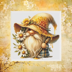 Gnome Cross Stitch Pattern: Honeycomb Hat, Fantasy Folklore (PDF Download)