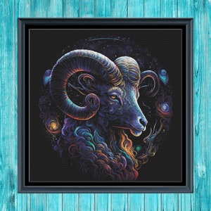 Fantasy Aries Cross Stitch Pattern: Zodiac Ram Constellation (PDF)