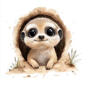 Lot de 10 cliparts aquarelle haute qualité bébé mignon suricate, image imprimable du journal indésirable, téléchargement immédiat graphique JPG PNG