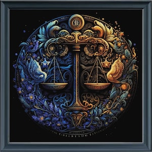 Patrón de punto de cruz de fantasía del zodiaco Libra / Cobertura completa / Grande / PDF / Escalas / Constelación / Mágico / Estrellas / Fantasía / Zodíaco / #252