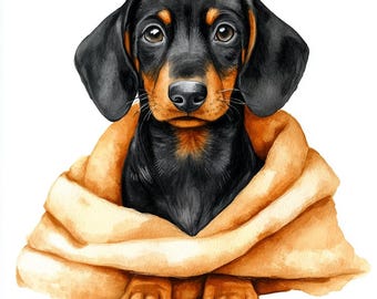水彩ダックスフントのクリップアートバンドル、子犬のブランケット