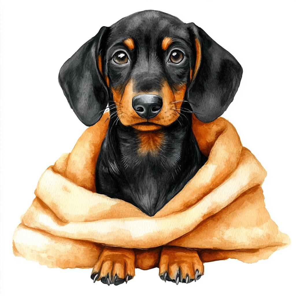 水彩ダックスフントのクリップアートバンドル、子犬のブランケット