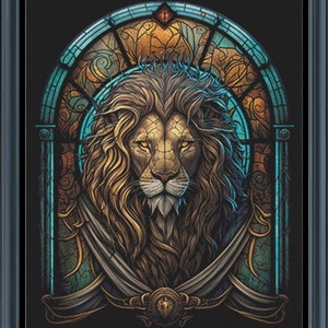 Stained Glass Lion Cross Stitch Pattern | 3 Sizes | Pattern Keeper | Full Coverage | Fantasy | Stained Glass | PDF | Kitten | #365