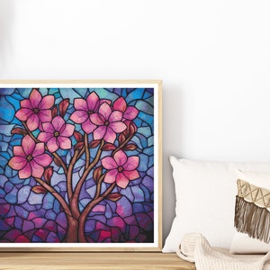 Stitch the Beauty of Spring with Our Stained Glass Cherry Blossom Cross Stitch Pattern - Instant Download! | #428