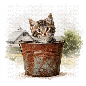 Paquete de 10 imágenes prediseñadas de gatitos asomando en acuarela de alta calidad, estilo cottagecore, imagen imprimible de gato para diario basura, descarga instantánea de gráficos JPG y PNG.