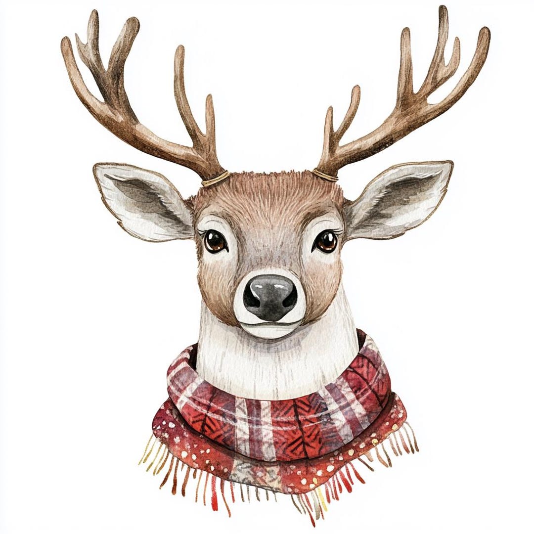 10 Christmas Deer Clipart Bundle, Wall Art, Printable Watercolor, High ...