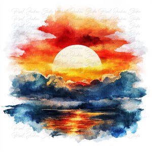Paquete de 10 imágenes prediseñadas de acuarela de alta calidad con paisajes de estilo cottagecore al amanecer, imagen imprimible para diario basura, descarga instantánea de gráficos JPG y PNG.