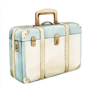 Lot de cliparts valise vintage, art mural, aquarelle imprimable, JPG PNG de haute qualité, créations en papier, journal indésirable, invitation, mariage, carte