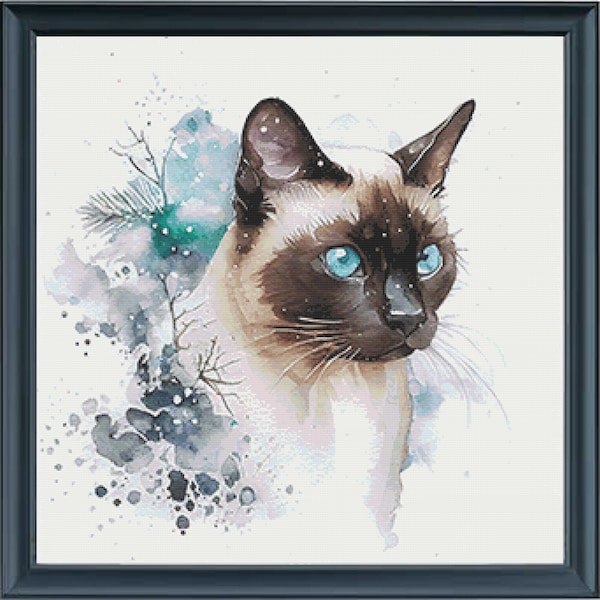 Winter Siamese Cat Cross Stitch Pattern ** Digital | Printable **