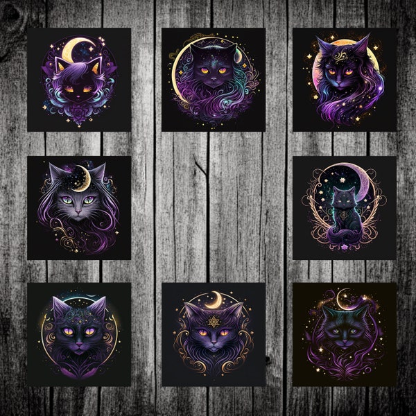 Fantasy Cat Bundle Cross Stitch Patterns / Fantasia / 2 Taglie / Gatto / Magia / Mitico / Fascio / Gatto / Pacchetto / PDF / 8 Modelli