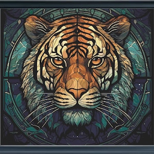 Stained Glass Tiger Cross Stitch Pattern: Full Coverage (PDF)