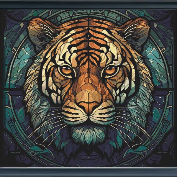 Stained Glass Tiger Cross Stitch Pattern | 6 Sizes | Full Coverage | Pattern Keeper | PDF | Digital | #388