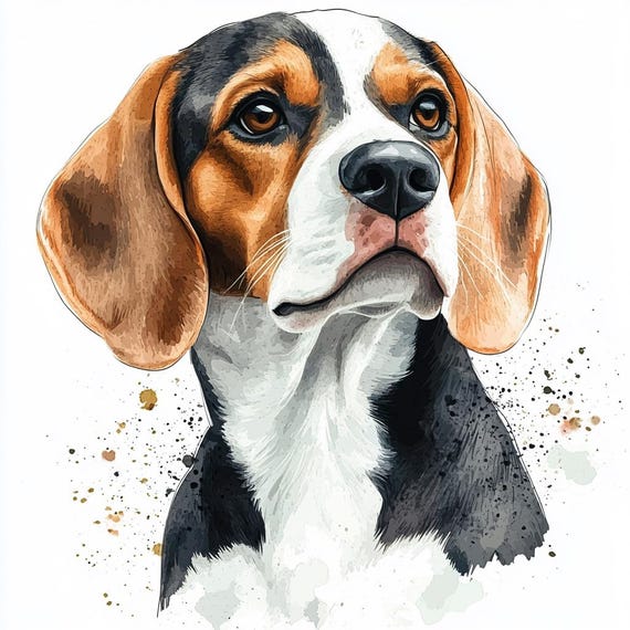 水彩ビーグル犬のクリップアートバンドル、犬の画像（JPG PNGデジタル