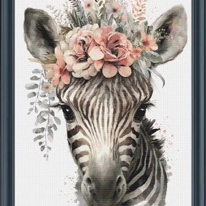 Floral Zebra Cross Stitch Pattern: Full Coverage (PDF)