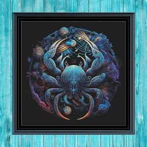 Fantasy Cancer Zodiac Cross Stitch Pattern: Full Coverage (PDF)