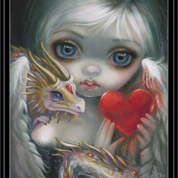 A Dragonling Valentine Cross Stitch Pattern | Jasmine Becket Griffith | Fantasy | Dark Fairy | Full Coverage | Large | PDF | Dragon | #226