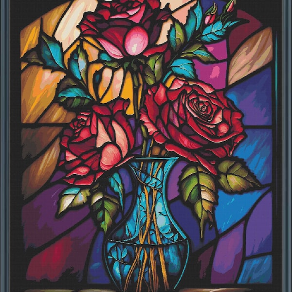 Stained Glass Rose Cross Stitch Pattern | 5 Sizes | Pattern Keeper | Full Coverage | PDF | #404