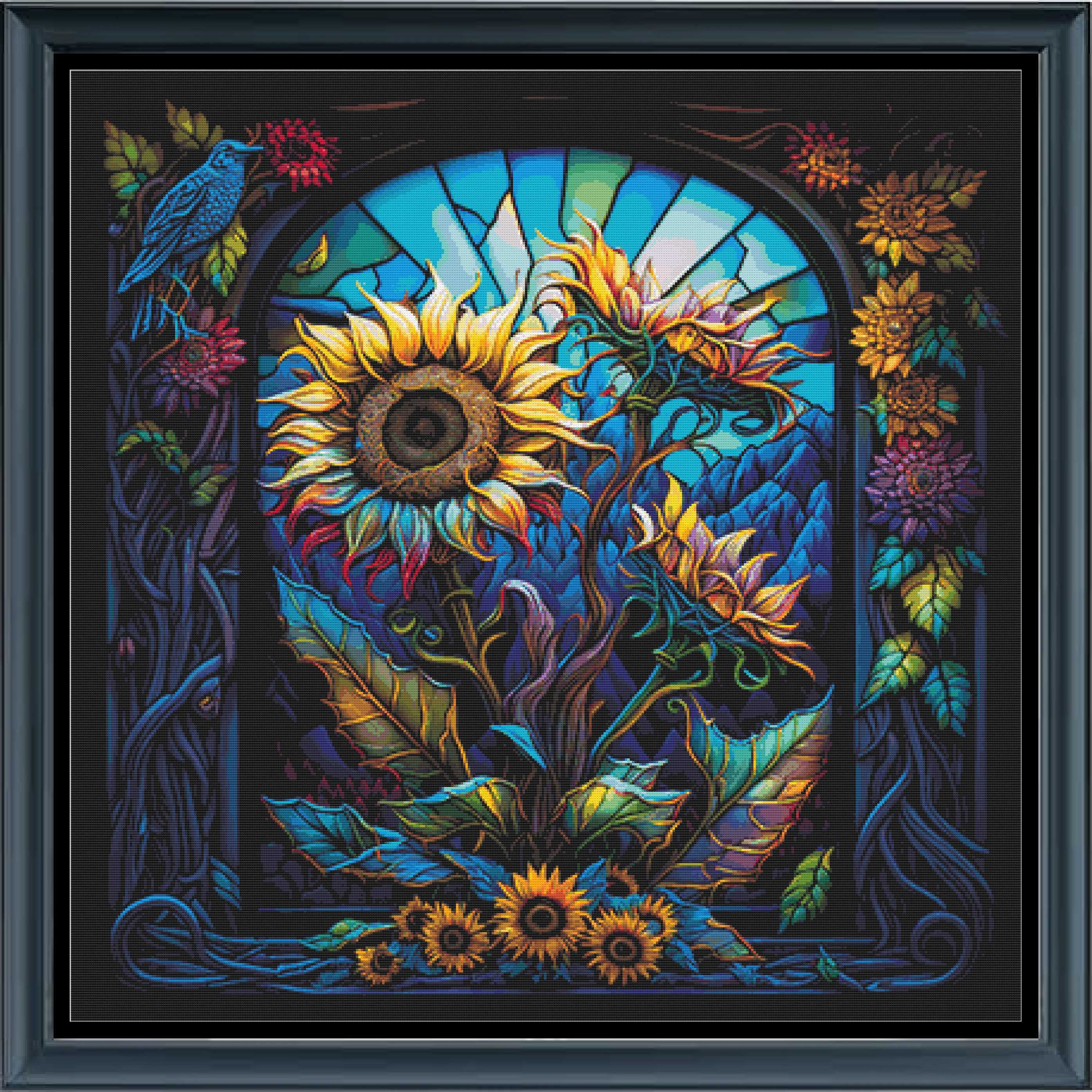 Design Works Kreuzstich-Set „Sunflower“ – 4 Runde Motive – 14 Count Aida – Fertig 10,2 Cm