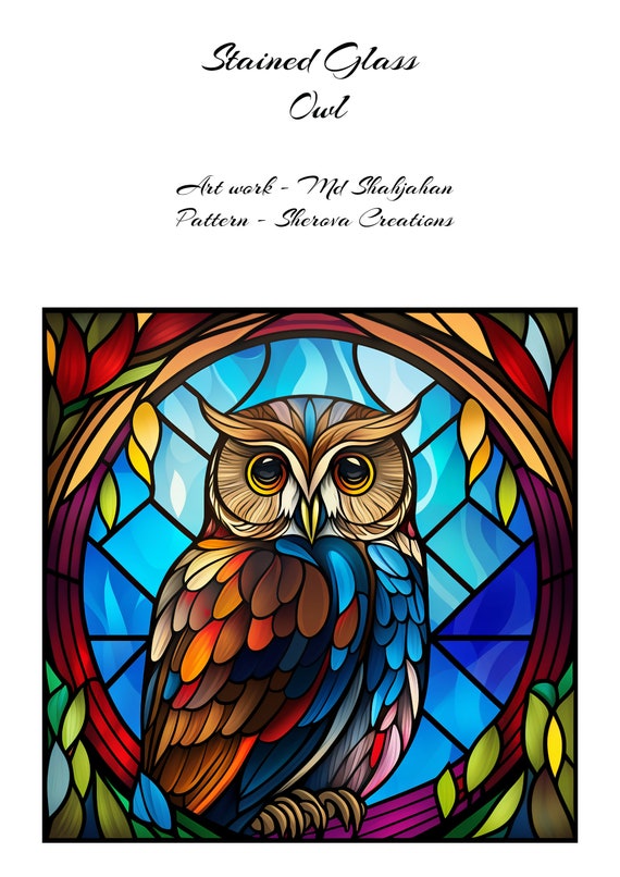 アンティークウッドステンドグラスデザイン フクロウ 幸運 アンティークウッドステンドグラスデザイン フクロウ 幸運