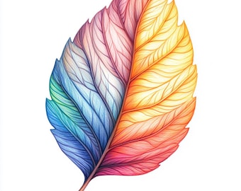 Watercolor Leaf Clipart Bundle, Colorful Wall Art (JPG)