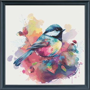 Rainbow Chickadee Cross Stitch Pattern: Colorful Bird (PDF Pattern)