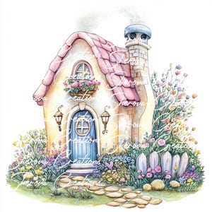 Paquete de 10 imágenes prediseñadas de cabañas, arte de pared, acuarela imprimible, JPG de alta calidad, manualidades de papel, diario basura, invitaciones, bodas, tarjetas, PNG