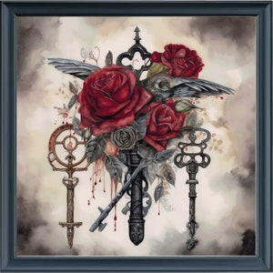 Gothic Rose Raven Cross Stitch Pattern: Dark Fantasy Keys (PDF Pattern)