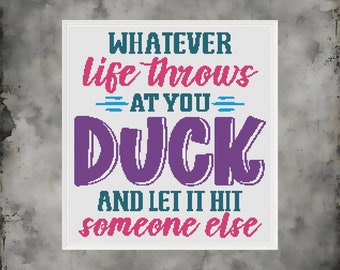 Funny Cross Stitch Pattern: Duck and Let It Hit (PDF Download)