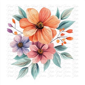 Paquete de 10 imágenes prediseñadas de ramos de flores estilo cottagecore de acuarela de alta calidad, imágenes florales imprimibles para diario basura, descarga instantánea de gráficos JPG y PNG.