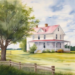 Pacote com 10 clipart de casa de fazenda em aquarela de alta qualidade, imagem vibrante de quintal de fazenda para impressão, download instantâneo de casa de campo, JPG PNG