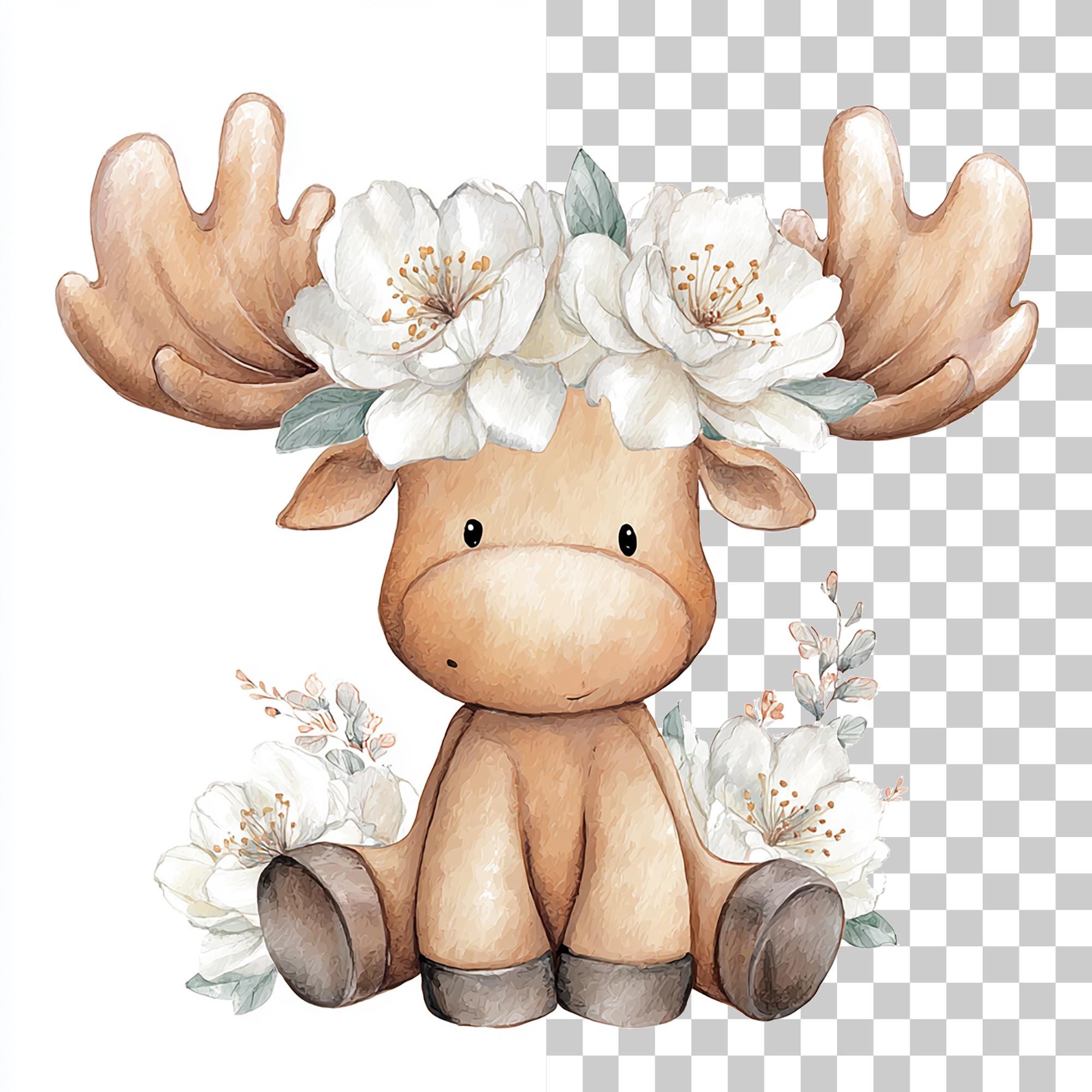 10 Watercolour Baby Moose Clipart Bundle, PNG & JPG, 300 DPI, Digital ...
